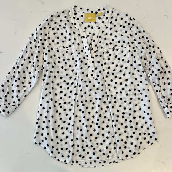 Anthropologie Maeve White Black Polka Dot Popover Blouse Top - Picture 1 of 3